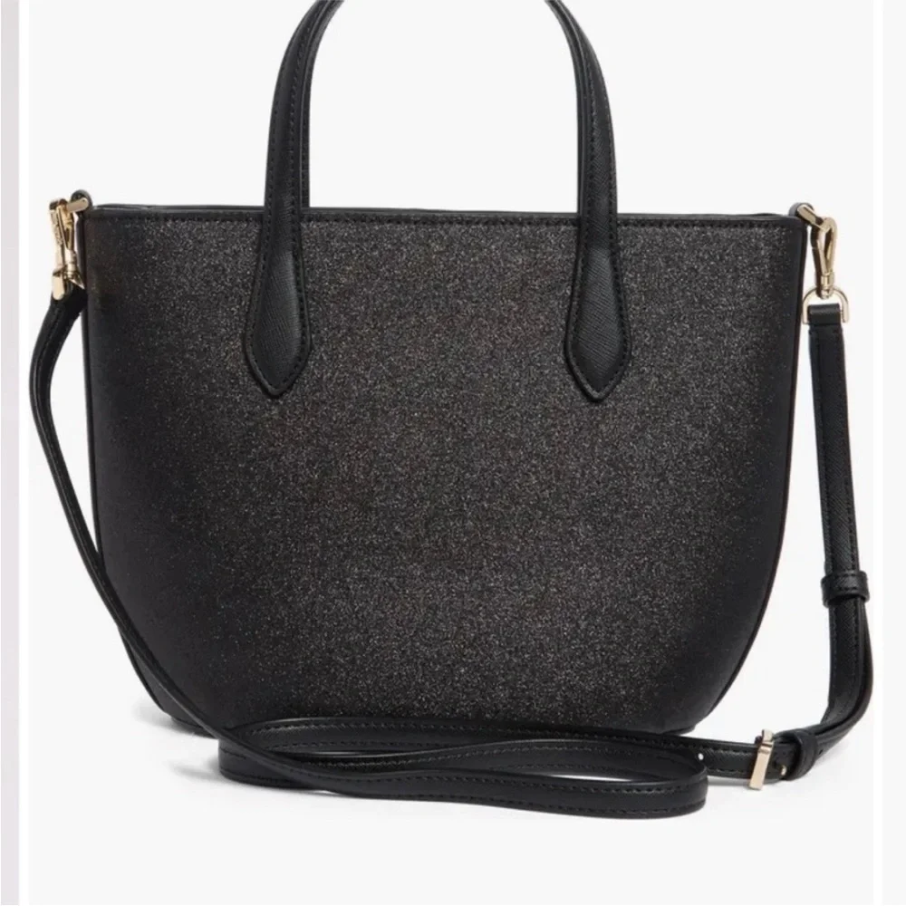Kate Spade NWT Black Leather Shimmer Removable Crossbody Strap Satchel Tote Bag